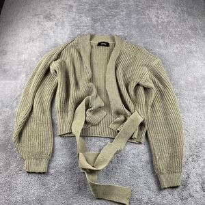 CIDER Wrap Cardigan Cross Knot Tie Front Cropped Sweater Womens Small Brown